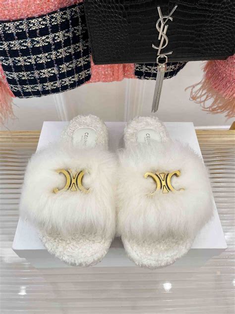 celine fur triomphe slides.